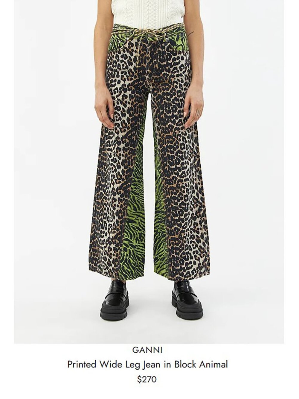 GANNI Leopard Zebra Colorblock Wide Leg Jeans – Size 26 – NWOT
